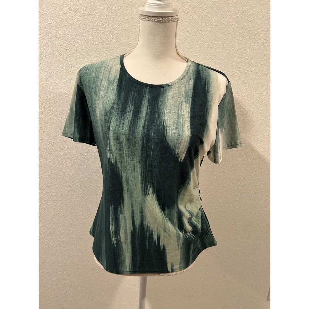 Calvin Klein Womens Green Abstract Brushstroke Print Ruched T-Shirt Large NEW